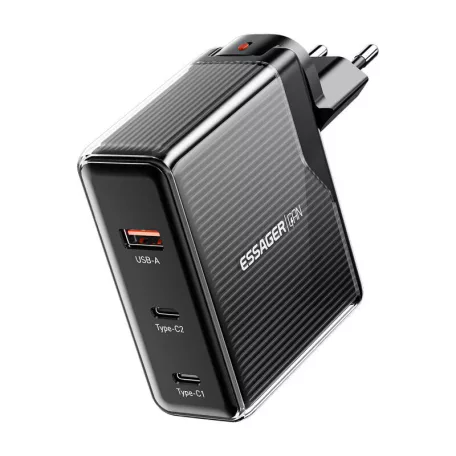 Essager ECT2CA-ZXB01-Z GaN USB-A, 2xUSB-C 100W fali töltő (fekete)