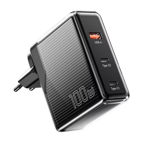 Essager ECT2CA-ZXB01-Z GaN USB-A, 2xUSB-C 100W fali töltő (fekete)