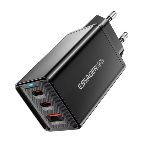 Essager ECTAC-KSB01-Z GaN 2xUSB-C, USB-A fali töltő, 67W (fekete)