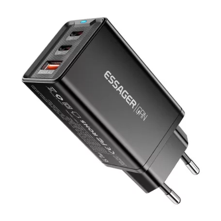 Essager ECTAC-KSB01-Z GaN 2xUSB-C, USB-A fali töltő, 67W (fekete)