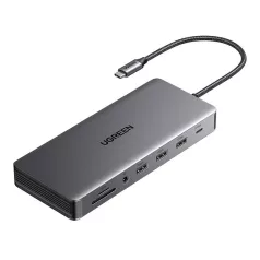  UGREEN CM681 hub, USB-C, 4x USB, 2x HDMI, DisplayPort, RJ45, SD/TF, AUX, PD 100W (szürke)