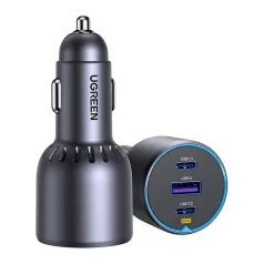 UGREEN EC703 autós töltő, USB + 2x USB-C, 75W (fekete)