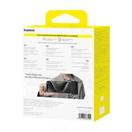 Baseus Compact powerbank, 5000mAh, 20W (fekete)