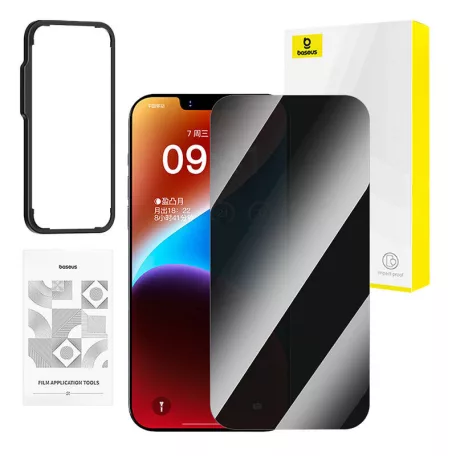 Baseus adatvédelmi edzett üveg Superior az iP 14 Plus/13 Pro Max készülékhez + tisztító készlet i EasyStick
