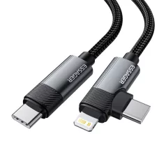   Essager EXCTTL-WL0G-P USB-C-Lightning+USB-C kábel, 65W, 1m (szürke)