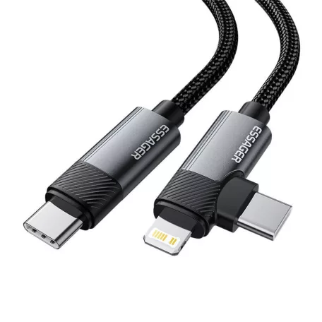 Essager EXCTTL-WL0G-P USB-C-Lightning+USB-C kábel, 65W, 1m (szürke)
