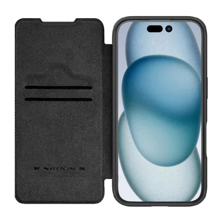 Etui Nillkin Qin Prop Bőr iPhone 16 Pro (czarny)