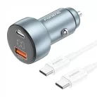 Foneng C18 1xUSB-A, 1xUSB-C 2,4A 48W-os autós töltő (szürke) + USB-C USB-C kábel USB-C-re