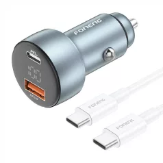   Foneng C18 1xUSB-A, 1xUSB-C 2,4A 48W-os autós töltő (szürke) + USB-C USB-C kábel USB-C-re