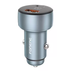   Foneng C18 1xUSB-A, 1xUSB-C 2,4A 48W-os autós töltő (szürke) + USB-C USB-C kábel USB-C-re