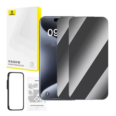 Baseus edzett üveg iPhone 15 Pro Max készülékhez 2 db-os csomag.