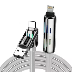   BlitzWolf BW-HDC6 4 az 1-ben USB-C/USB-A - USB-C/Lightning kábel, 1,2m, 240W, RGB (szürke)