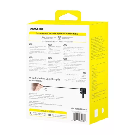 Baseus Enjoyment Max autós töltő USB-C+USB-C kábelekkel 60W Fekete