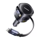 Baseus Enjoyment Max autós töltő USB-C + villámkábellel és USB-A + USB-C portokkal 90W Fekete