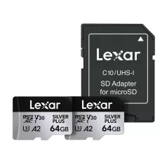   2 db Lexar High-Performance Silver Plus microSDXC 2x64GB memóriakártya készlet + adapter