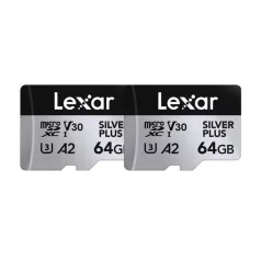   2 db Lexar High-Performance Silver Plus microSDXC 2x64GB memóriakártya készlet + adapter