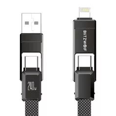   BlitzWolf BW-HDC7 4 az 1-ben USB-C+USB+Lightning kábel, 240W, 1.2m (fekete)