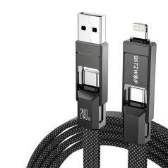   BlitzWolf BW-HDC7 4 az 1-ben USB-C+USB+Lightning kábel, 240W, 1.2m (fekete)