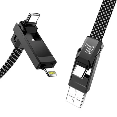 BlitzWolf BW-HDC7 4 az 1-ben USB-C+USB+Lightning kábel, 240W, 1.2m (fekete)