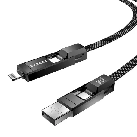 BlitzWolf BW-HDC7 4 az 1-ben USB-C+USB+Lightning kábel, 240W, 1.2m (fekete)