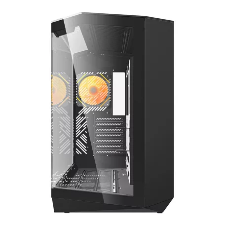 Darkflash DY470 számítógépház (fekete) + 4 ventilátor + GPU konzol