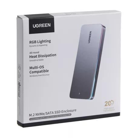 UGREEN CM777 SSD ház, NVMe/SATA, 20 Gbps, USB-C
