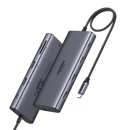 UGREEN CM639 10 az 1-ben USB-C hub, 2x HDMI, 3x USB, USB-C, SD/TF, RJ45, 100 W PD, 8K
