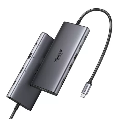 Ugreen CM639 USB-C Hub, HDMI, VGA, 2x USB-C 3.2 10Gbps, 2x USB, SD/TF, RJ45, AUX 3.5mm, PD, 4K 60 Hz