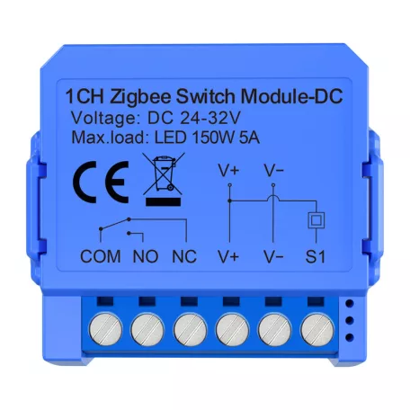 Avatto ZWSM16-DC32V-1 1-csatornás ZigBee kapcsolómodul potenciálmentes érintkezővel