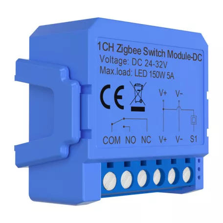 Avatto ZWSM16-DC32V-1 1-csatornás ZigBee kapcsolómodul potenciálmentes érintkezővel