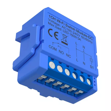 Intelligens 1 csatornás WiFi kapcsolómodul feszültségmentes egyenáramú érintkezővel Avatto WSM16-DC-1