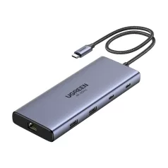   UGREEN CM639 10 az 1-ben USB-C adapter/hub, 2x HDMI, 2x USB, RJ45, SD/TF, 100 W PD