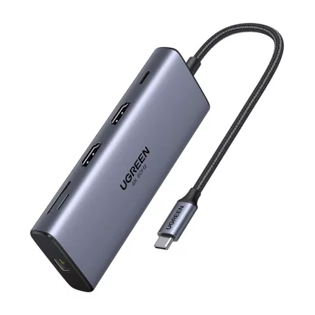 UGREEN CM639 10 az 1-ben USB-C adapter/hub, 2x HDMI, 2x USB, RJ45, SD/TF, 100 W PD