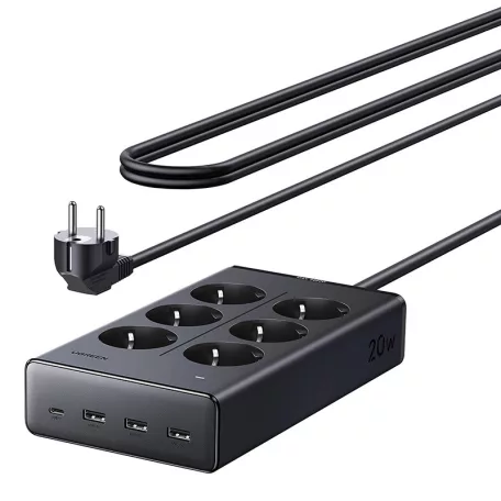 UGREEN S622 elosztó, 20 W, 6x AC, 3x USB, USB-C, 1,5 m-es kábel