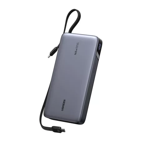 Powerbank 25000 mAh UGREEN PB552, 165W, beépített kábel, szürke.
