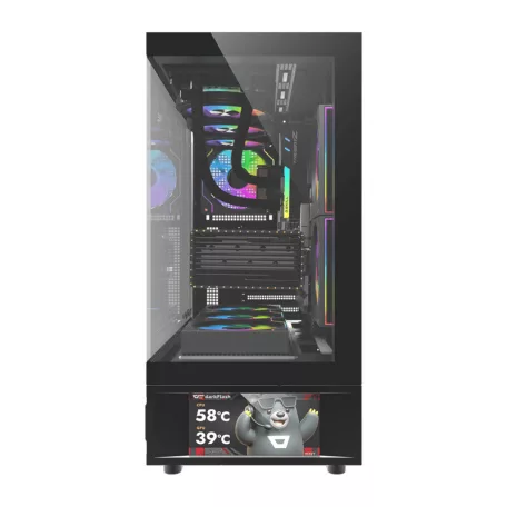 DarkFlash DS950V számítógép-ház kijelzővel (fekete) + 6 ventilátor