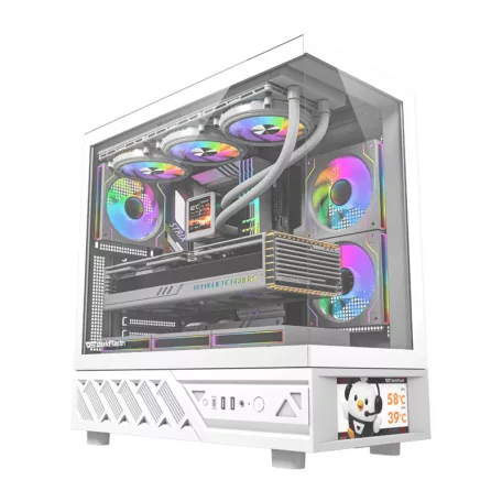 DarkFlash DS950V számítógép-ház kijelzővel (fehér) + 6 ventilátor