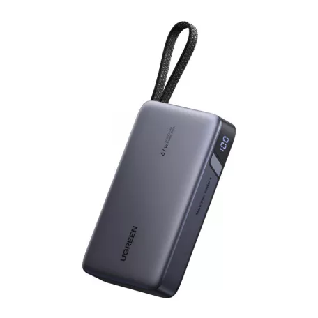 Ugreen PB550 20000mAh Power Bank USB + USB-C, 67W, beépített kábel (szürke)