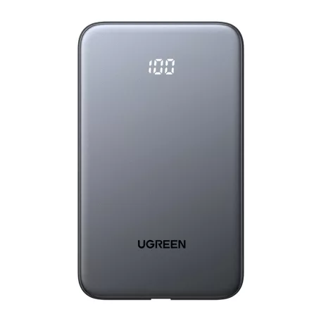 Ugreen PB526 10000 mAh-s power bank USB + USB-C, 20 W, beépített kábellel (szürke)