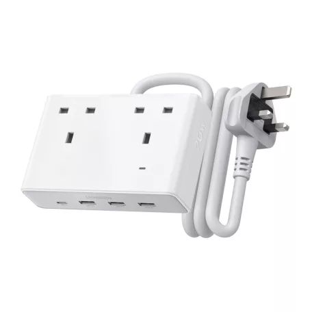 Ugreen Nexode S620 elosztó (brit szabvány) 2x hálózati csatlakozó, 3x USB, 1x USB-C, 1,5 m (fehér)