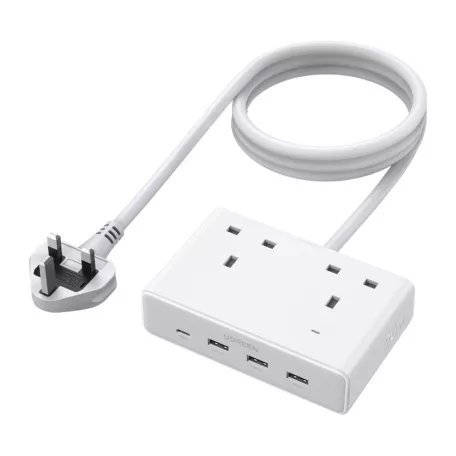 Ugreen Nexode S620 elosztó (brit szabvány) 2x hálózati csatlakozó, 3x USB, 1x USB-C, 1,5 m (fehér)