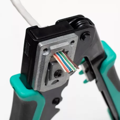 Home CP-342 UTP-RJ45-8P8C gyorskrimpelő fogó, nyitott végű dugókhoz, biztonságizár
