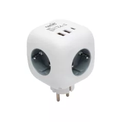   Home CUBE1 kocka elosztó USB töltővel, 3 aljzat gyermekvédelemmel, 1db USB C, 2db  USB A, max. 3680 W