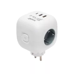   Home CUBE1 kocka elosztó USB töltővel, 3 aljzat gyermekvédelemmel, 1db USB C, 2db  USB A, max. 3680 W