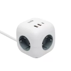   Home CUBE2 kocka elosztó, max. 3680 W, USB töltő, 3 aljzat gyermekvédelemmel, 1,5 m hosszú vezeték