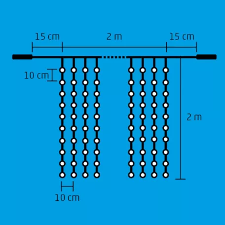 Home DLF 400/WW LED-es fényfüggöny, 2x2 m / 400 db melegfehér LED, állófényű, fehér vezeték, sorolható, kül- és beltéri kivitel