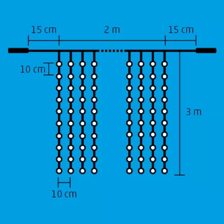 Home DLF 600/WW LED-es fényfüggöny, 2x3 m / 600 db melegfehér LED, állófényű, fehér vezeték, sorolható, kül- és beltéri kivitel