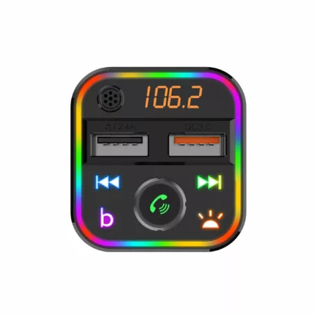 SAL FMBT 18RGB autós kihangosító és töltő, 5 in 1, FM modulátor, dupla USB gyorstöltő