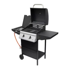   Home GRG02 gázgrill, 2 főégővel, 1 oldalégővel, 3,2 kW égőnkénti teljesítmény, 440x400 mm sütőfelület, nyomásszabályozó készlettel