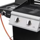 Home GRG02 gázgrill, 2 főégővel, 1 oldalégővel, 3,2 kW égőnkénti teljesítmény, 440x400 mm sütőfelület, nyomásszabályozó készlettel
